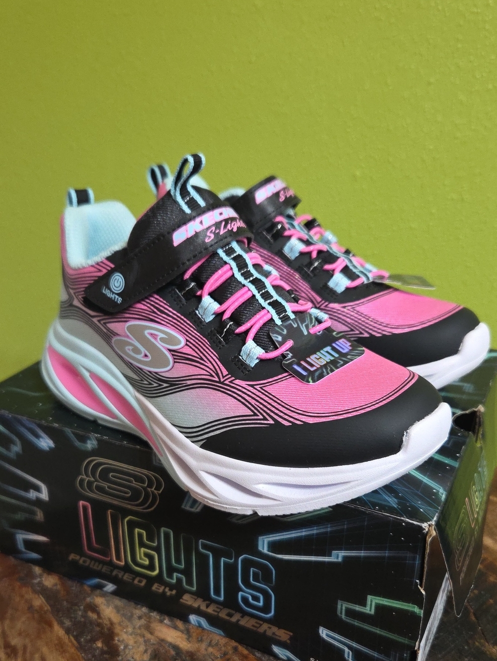 Skechers Kids Light-Up Sneakers in Pink, White, Light Blue and Black
